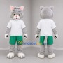 Custom Gray White and Green Cat Mascot Costume Adult Full Body Suit for Children's Events