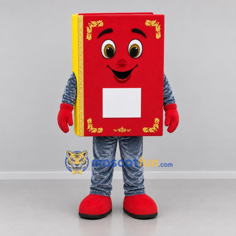 Custom Red and Gold Book Mascot Costume Adult Full Body Suit for Reading Events