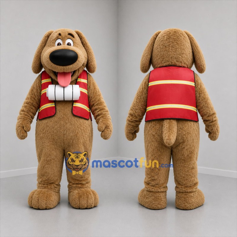 Custom Brown and Red Dog Mascot Costume Adult Full Body Suit for Winter Events