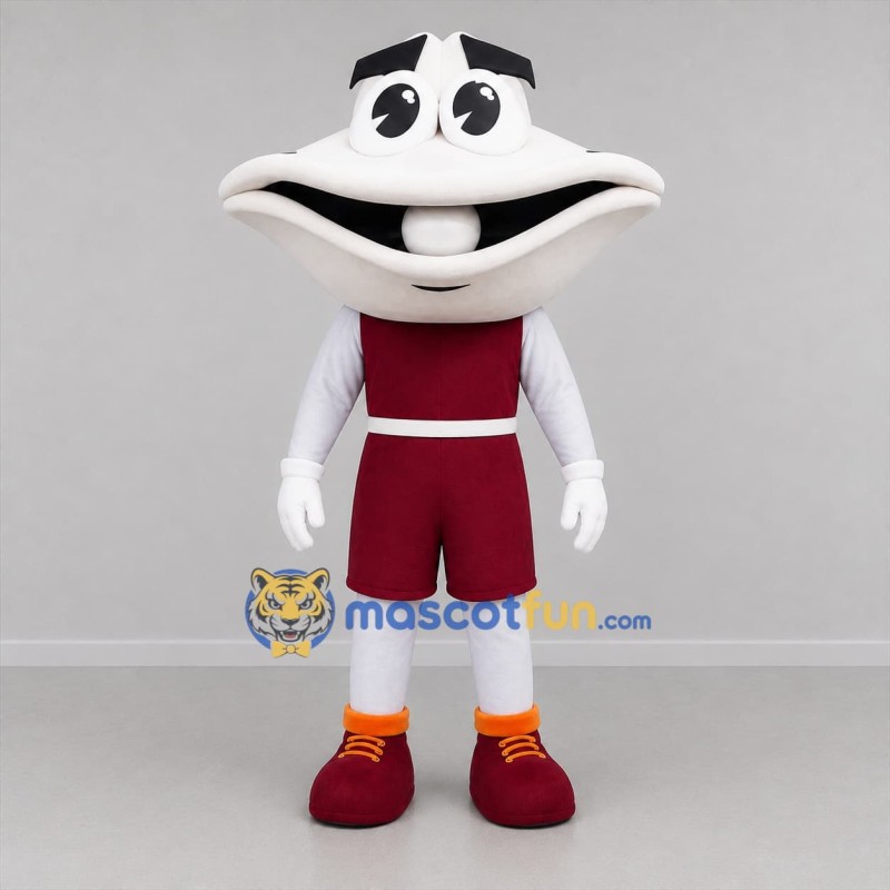 Custom White and Burgundy Clam Mascot Costume Adult Full Body Suit for Seafood Events