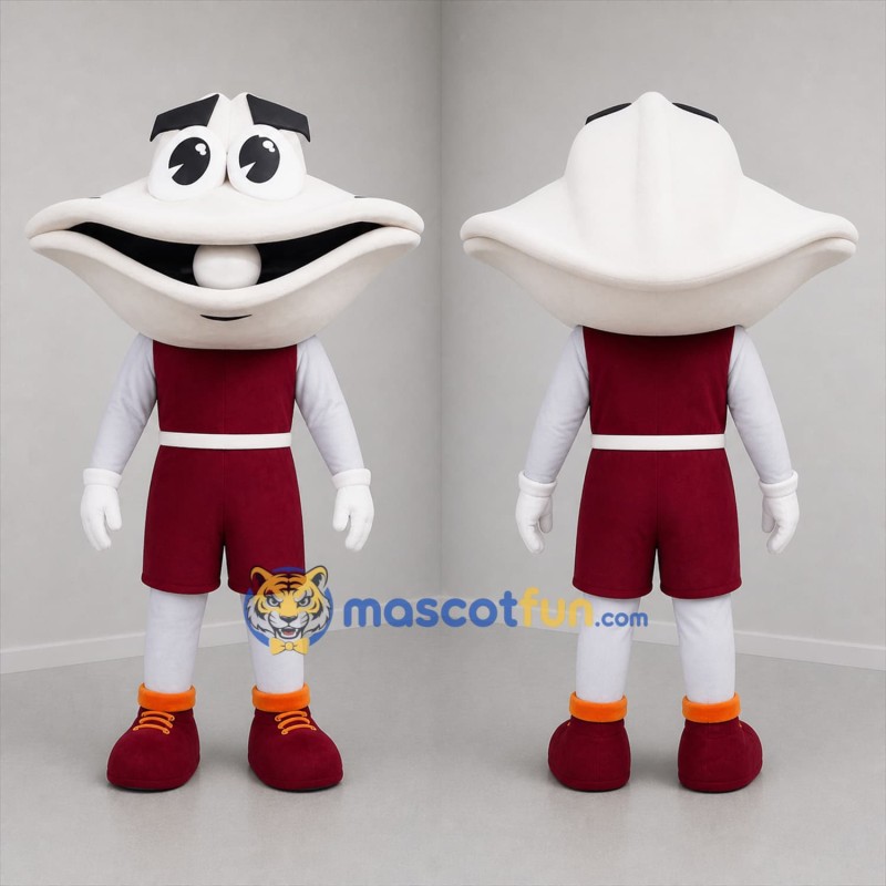 Custom White and Burgundy Clam Mascot Costume Adult Full Body Suit for Seafood Events
