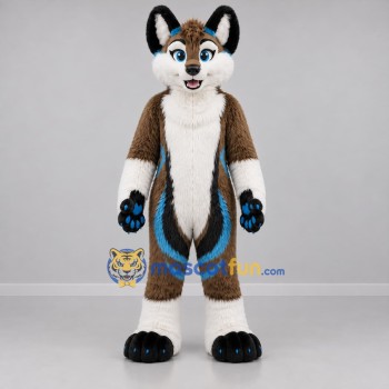Custom Brown White and Blue Dog Mascot Costume Adult Full Body Suit for Costume Parties