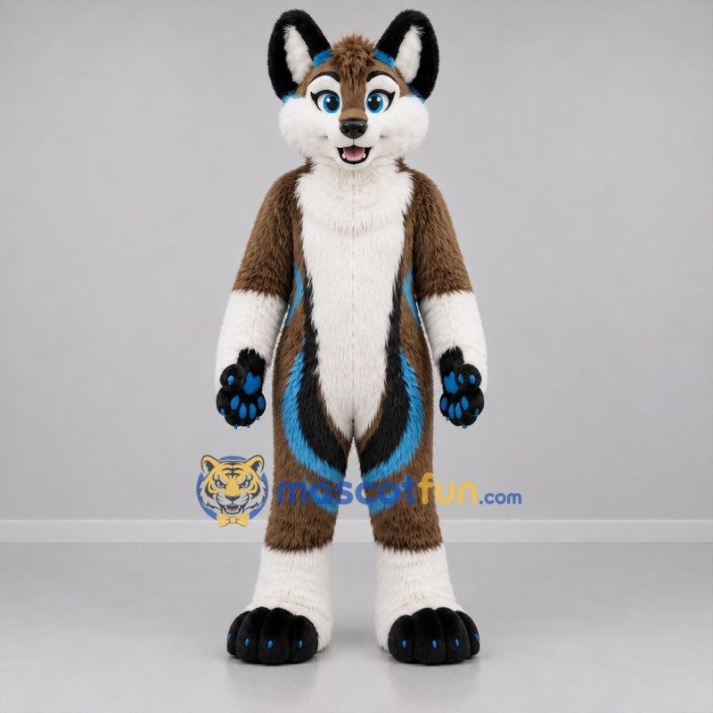 Custom Brown White and Blue Dog Mascot Costume Adult Full Body Suit for Costume Parties