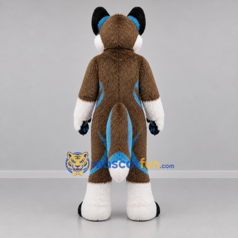 Custom Brown White and Blue Dog Mascot Costume Adult Full Body Suit for Costume Parties