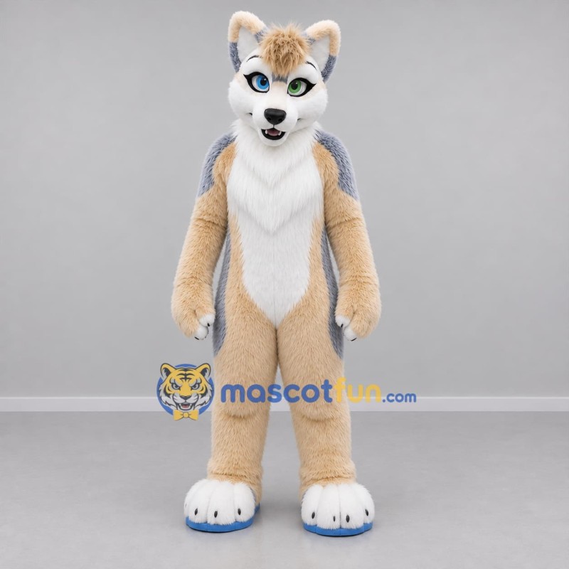 Custom Cream Gray and White Dog Mascot Costume Adult Full Body Suit for Pet Events