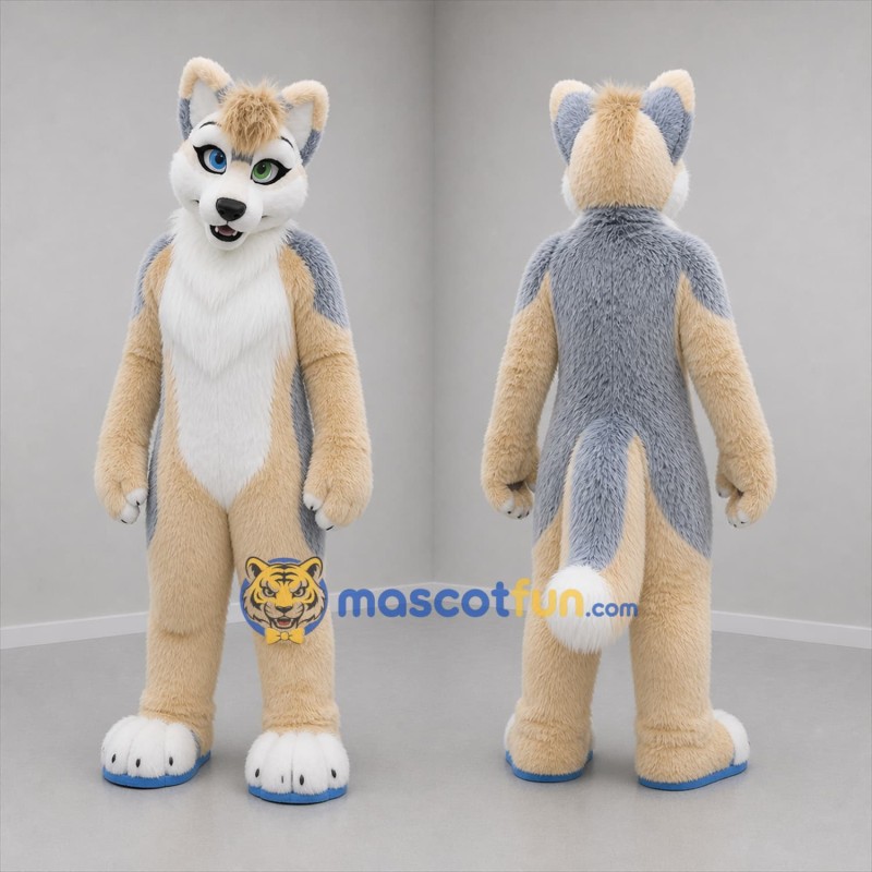 Custom Cream Gray and White Dog Mascot Costume Adult Full Body Suit for Pet Events