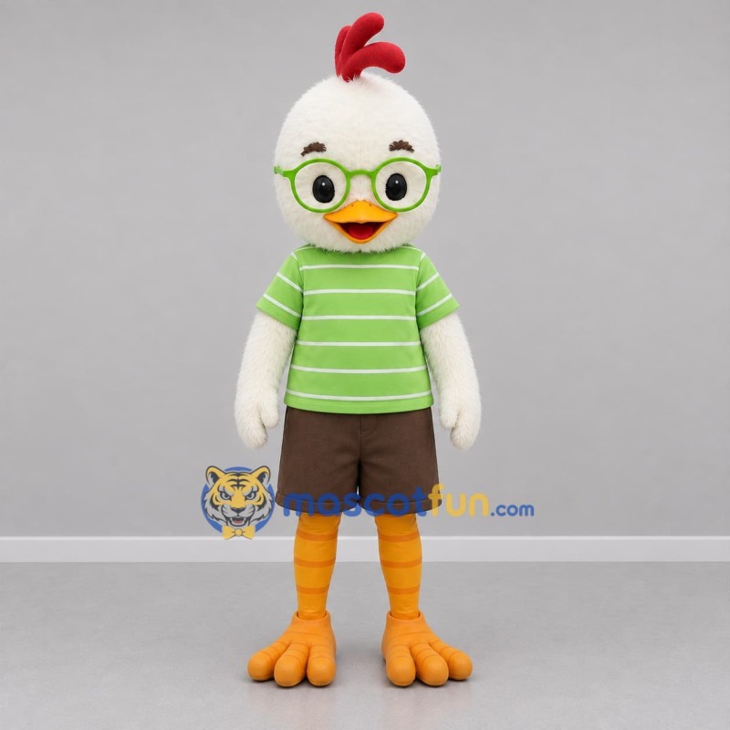 Custom White and Green Chicken Mascot Costume Adult Full Body Suit for School Events