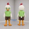 Custom White and Green Chicken Mascot Costume Adult Full Body Suit for School Events
