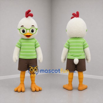 Custom White and Green Chicken Mascot Costume Adult Full Body Suit for School Events