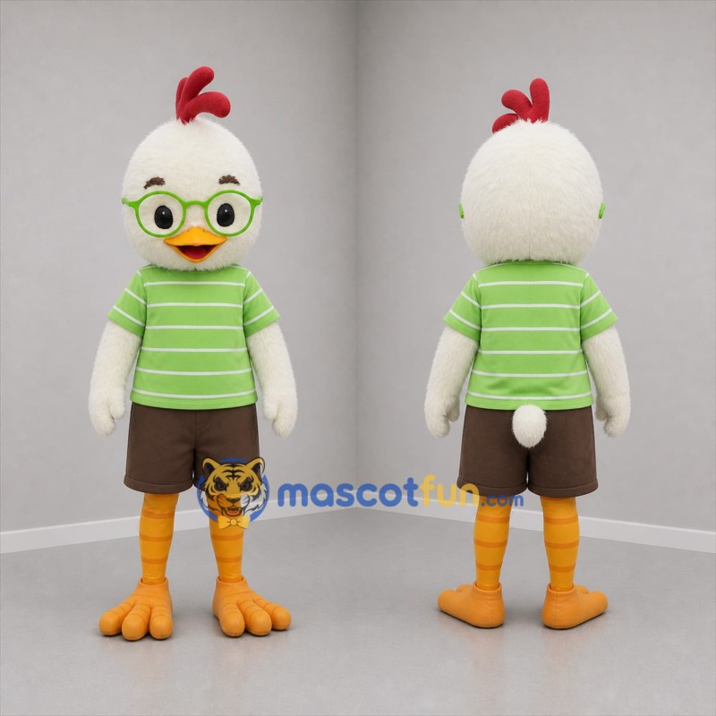 Custom White and Green Chicken Mascot Costume Adult Full Body Suit for School Events