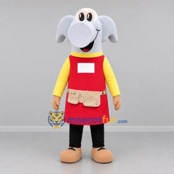 Custom Gray Red and Yellow Worker Elephant Mascot Costume Adult Full Body Suit for Community Events
