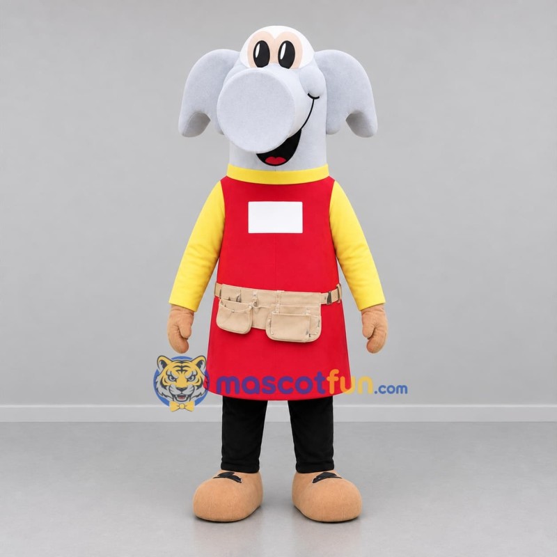 Custom Gray Red and Yellow Worker Elephant Mascot Costume Adult Full Body Suit for Community Events