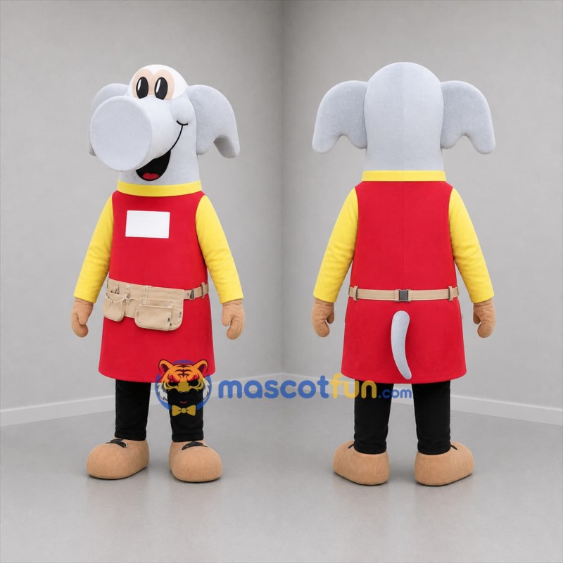 Custom Gray Red and Yellow Worker Elephant Mascot Costume Adult Full Body Suit for Community Events