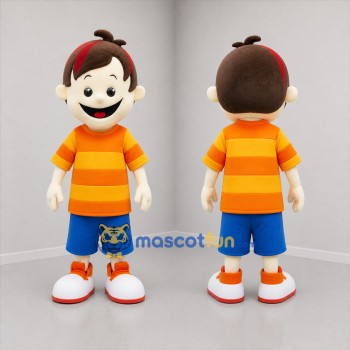 Custom Orange and Blue Boy Mascot Costume Adult Full Body Suit for Children's Events