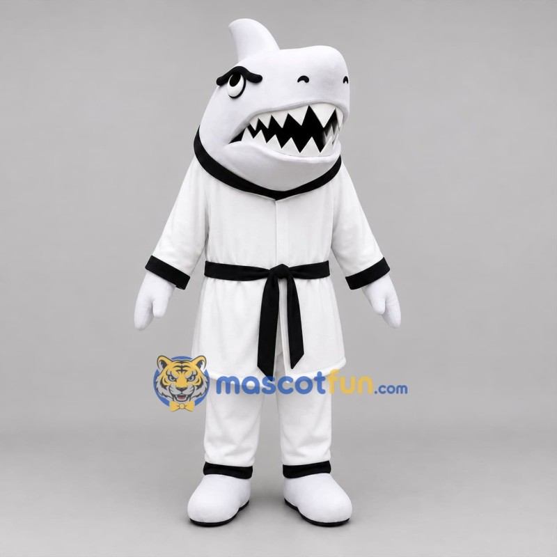 Custom White and Black Martial Arts Shark Mascot Costume Adult Full Body Suit for Sports Events