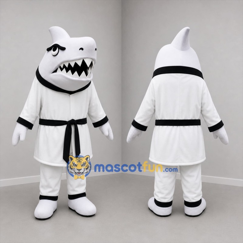 Custom White and Black Martial Arts Shark Mascot Costume Adult Full Body Suit for Sports Events