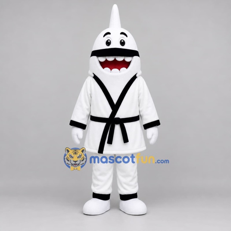 Custom White and Black Martial Arts Shark Mascot Costume Adult Full Body Suit for Sports Events