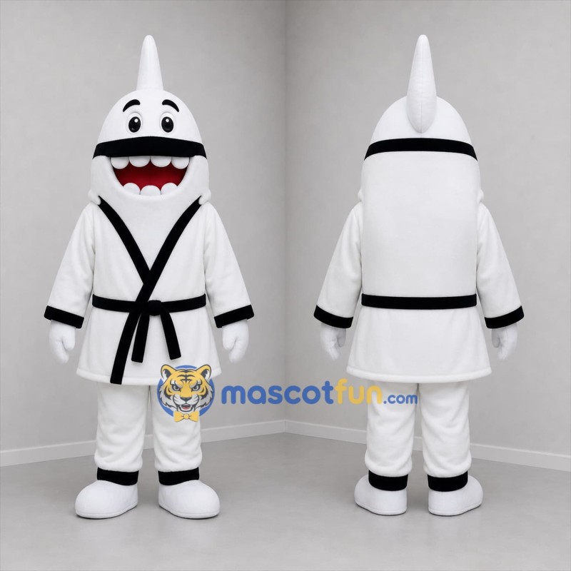 Custom White and Black Martial Arts Shark Mascot Costume Adult Full Body Suit for Sports Events
