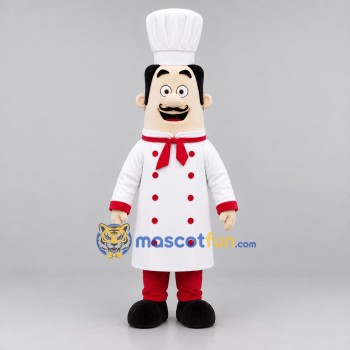 Custom White and Red Chef Mascot Costume Adult Full Body Suit for Restaurant Promotions