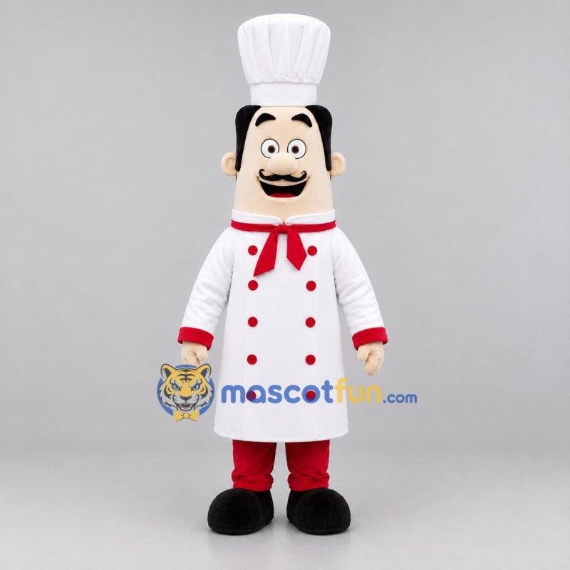 Custom White and Red Chef Mascot Costume Adult Full Body Suit for Restaurant Promotions