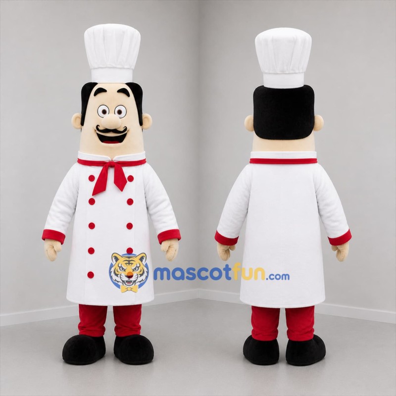 Custom White and Red Chef Mascot Costume Adult Full Body Suit for Restaurant Promotions