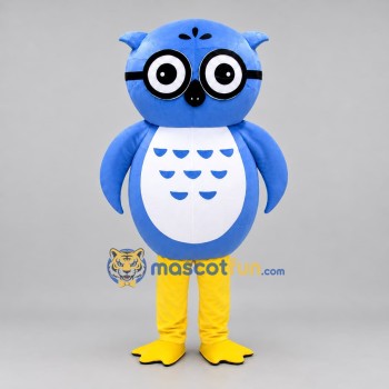 Custom Blue White and Yellow Owl Mascot Costume Adult Full Body Suit for School Events