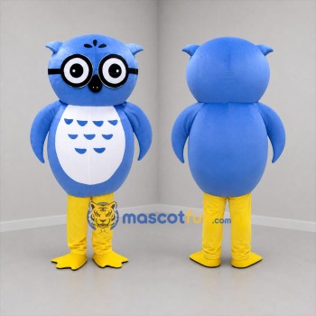 Custom Blue White and Yellow Owl Mascot Costume Adult Full Body Suit for School Events