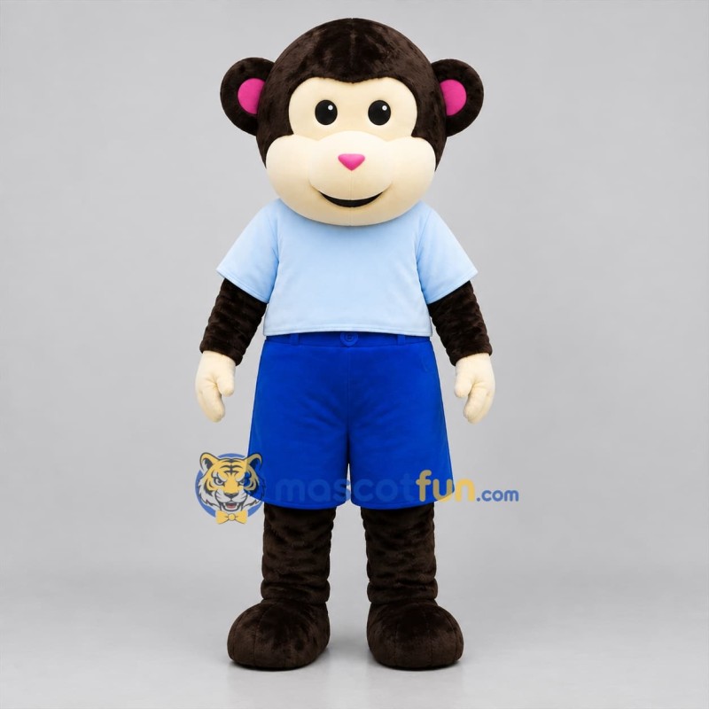 Custom Brown and Blue Monkey Mascot Costume Adult Full Body Suit for Children's Events