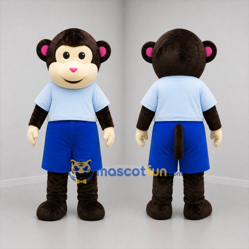 Custom Brown and Blue Monkey Mascot Costume Adult Full Body Suit for Children's Events
