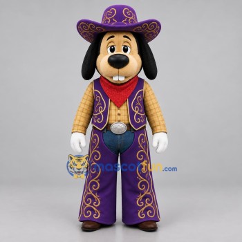 Custom Purple and Gold Cowboy Dog Mascot Costume Adult Full Body Suit for Western Events