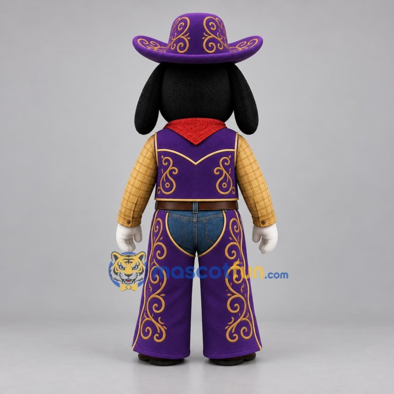 Custom Purple and Gold Cowboy Dog Mascot Costume Adult Full Body Suit for Western Events
