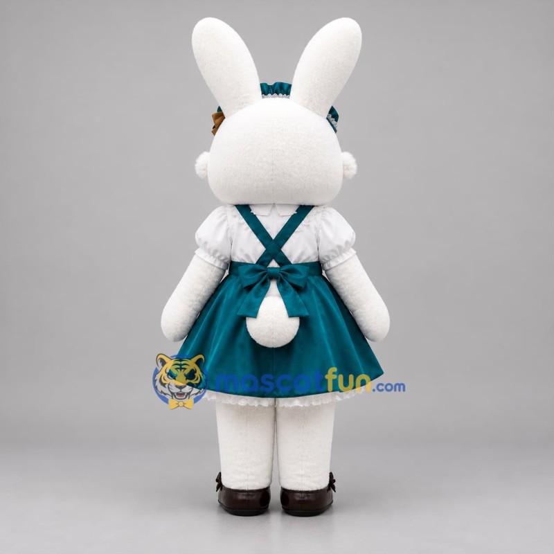 Custom White and Teal Rabbit Girl Mascot Costume Adult Full Body Suit for Easter Events