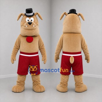 Custom Tan and Red Bulldog Mascot Costume Adult Full Body Suit for Sports Events