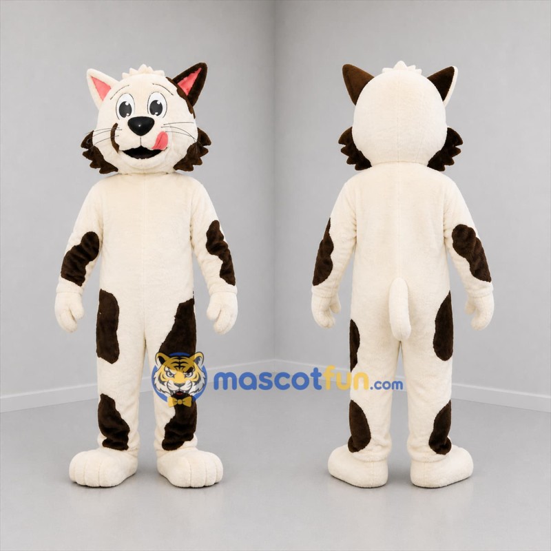 Custom White and Brown Cat Mascot Costume Adult Full Body Suit for Pet Events
