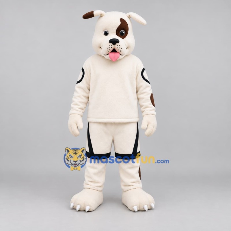 Custom White and Brown Bulldog Mascot Costume Adult Full Body Suit for Sports Events