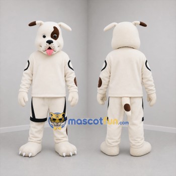 Custom White and Brown Bulldog Mascot Costume Adult Full Body Suit for Sports Events