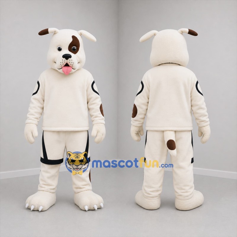 Custom White and Brown Bulldog Mascot Costume Adult Full Body Suit for Sports Events