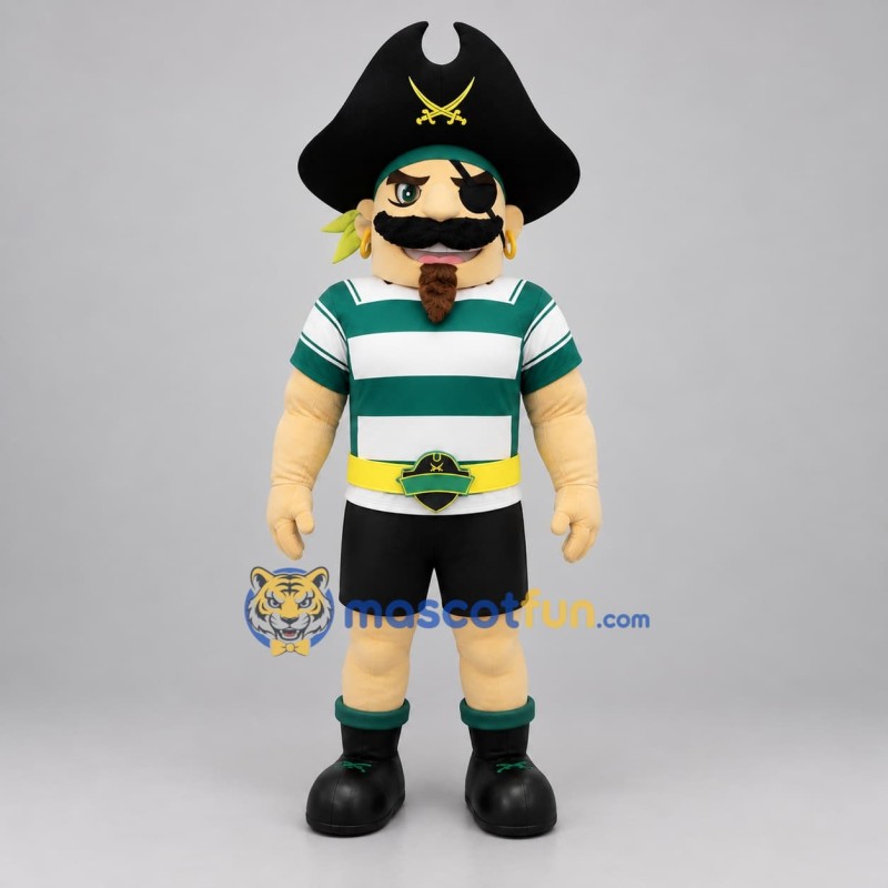 Custom Green White and Black Pirate Mascot Costume Adult Full Body Suit for Costume Parties