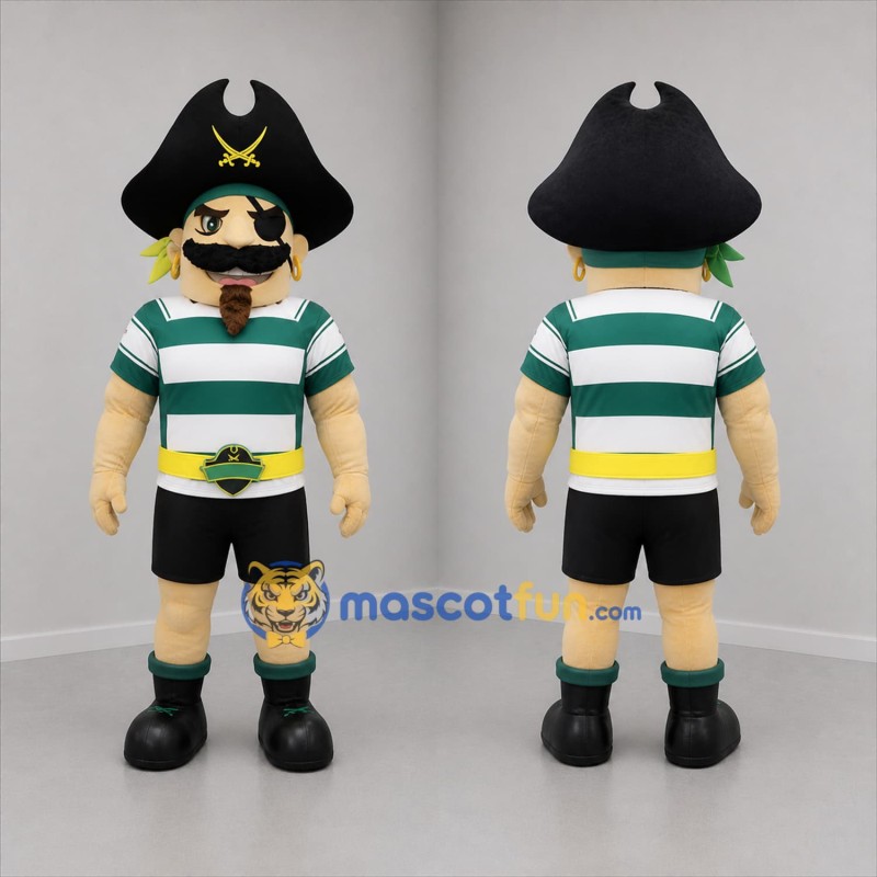 Custom Green White and Black Pirate Mascot Costume Adult Full Body Suit for Costume Parties
