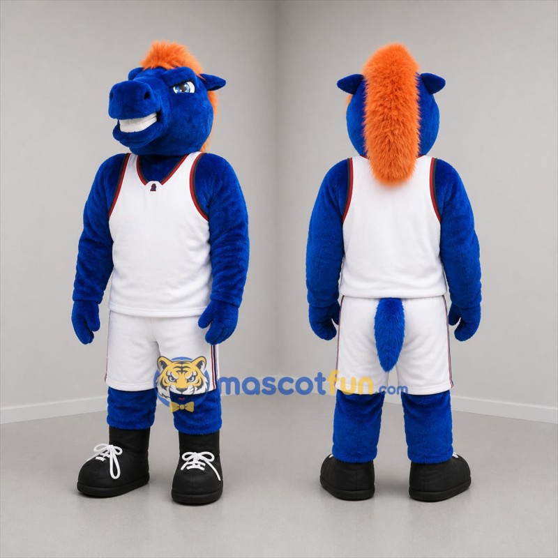 Custom Blue White and Orange Basketball Horse Mascot Costume Adult Full Body Suit for Basketball Games