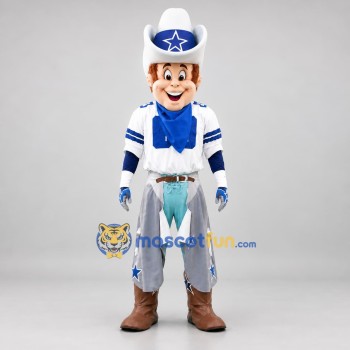 Custom White and Blue Cowboy Mascot Costume Adult Full Body Suit for Western Events
