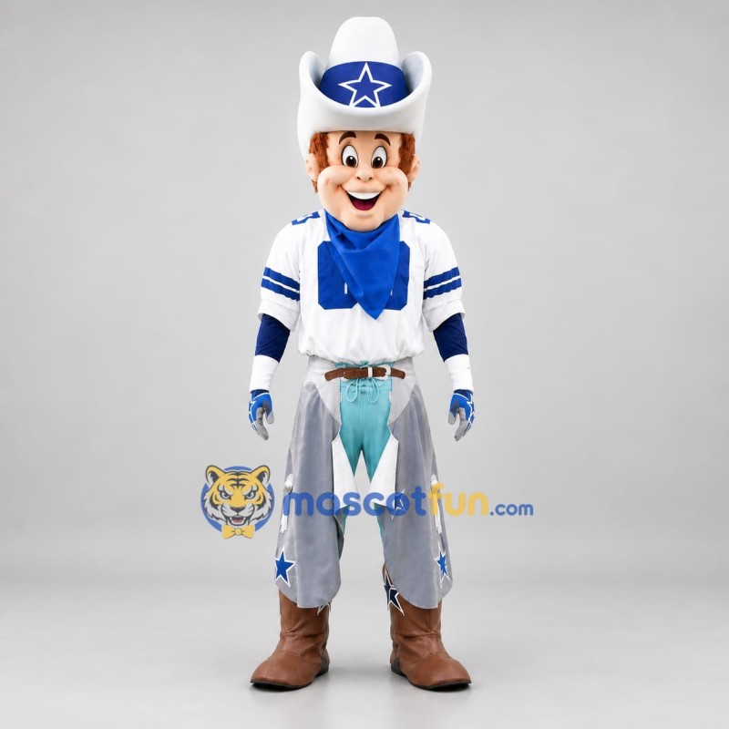 Custom White and Blue Cowboy Mascot Costume Adult Full Body Suit for Western Events