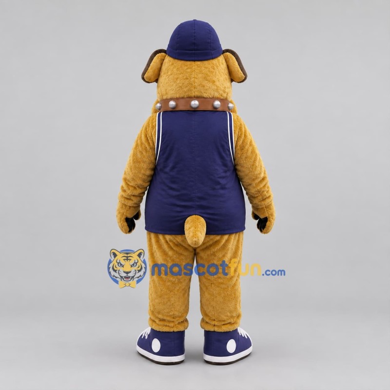 Custom Tan and Navy Blue Bulldog Mascot Costume Adult Full Body Suit for Sports Events