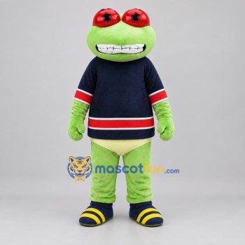 Custom Green and Navy Blue Frog Mascot Costume Adult Full Body Suit for Sports Events