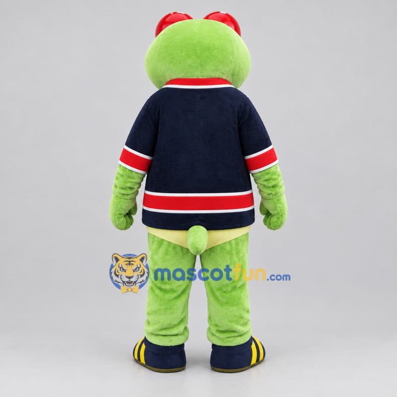 Custom Green and Navy Blue Frog Mascot Costume Adult Full Body Suit for Sports Events