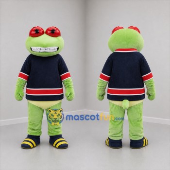 Custom Green and Navy Blue Frog Mascot Costume Adult Full Body Suit for Sports Events