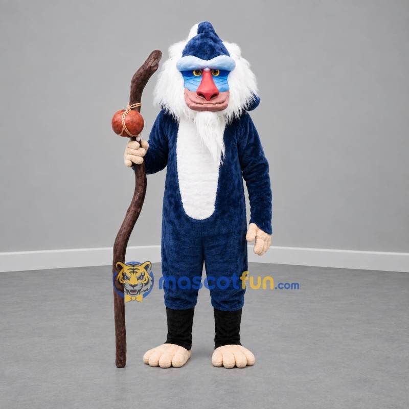Custom Blue and White Mandrill Mascot Costume Adult Full Body Suit for Fantasy Events