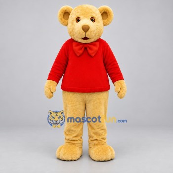 Custom Golden Yellow and Red Teddy Bear Mascot Costume Adult Full Body Suit for Children's Events