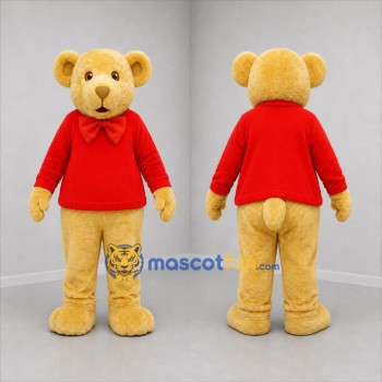 Custom Golden Yellow and Red Teddy Bear Mascot Costume Adult Full Body Suit for Children's Events