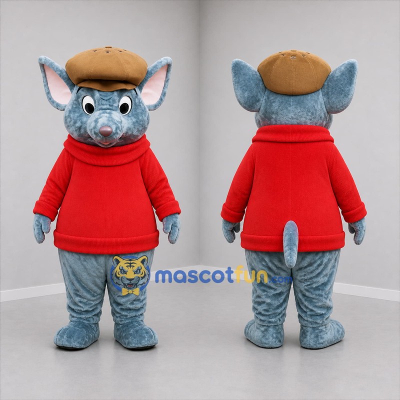 Custom Gray Blue and Red Mouse Mascot Costume Adult Full Body Suit for Children's Events